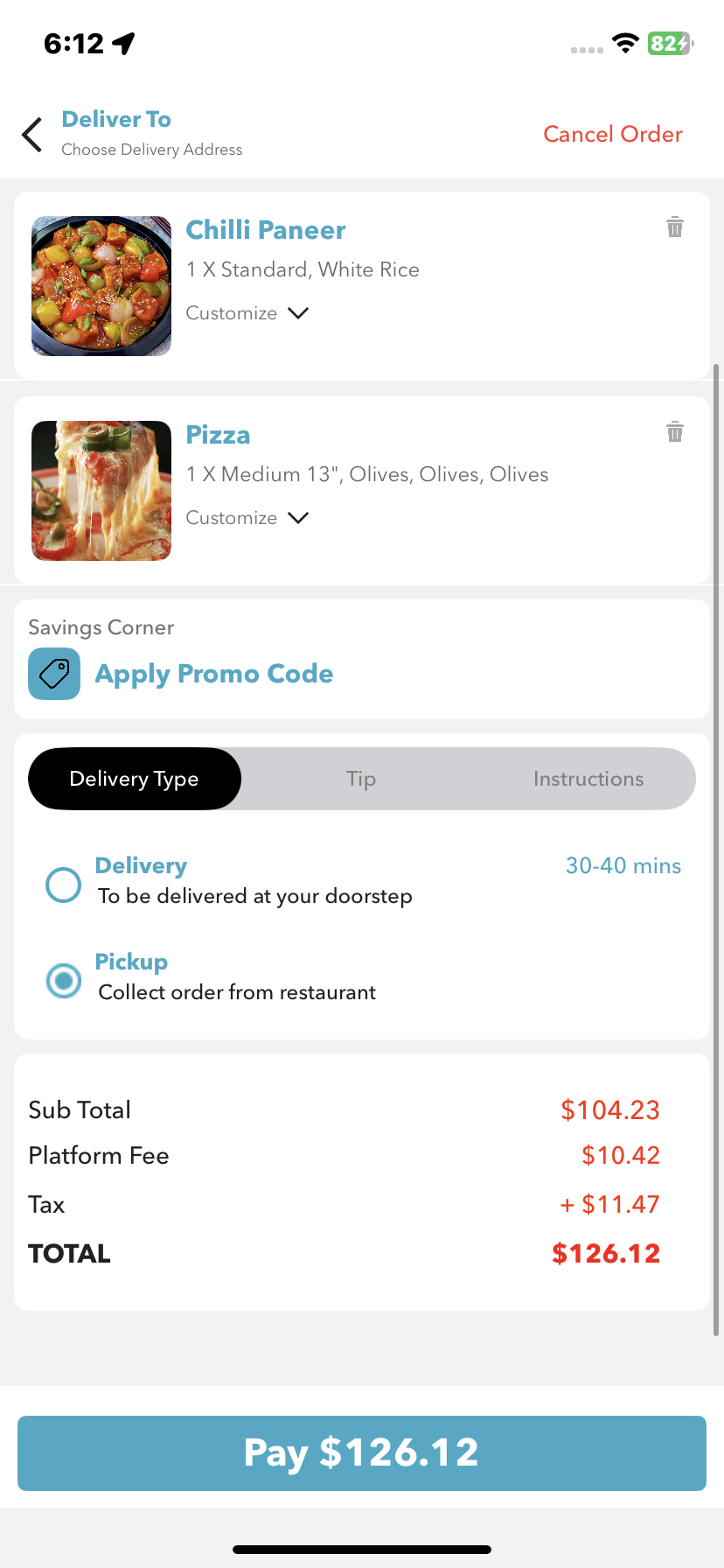 MasalaDish customer app – order tracking screen