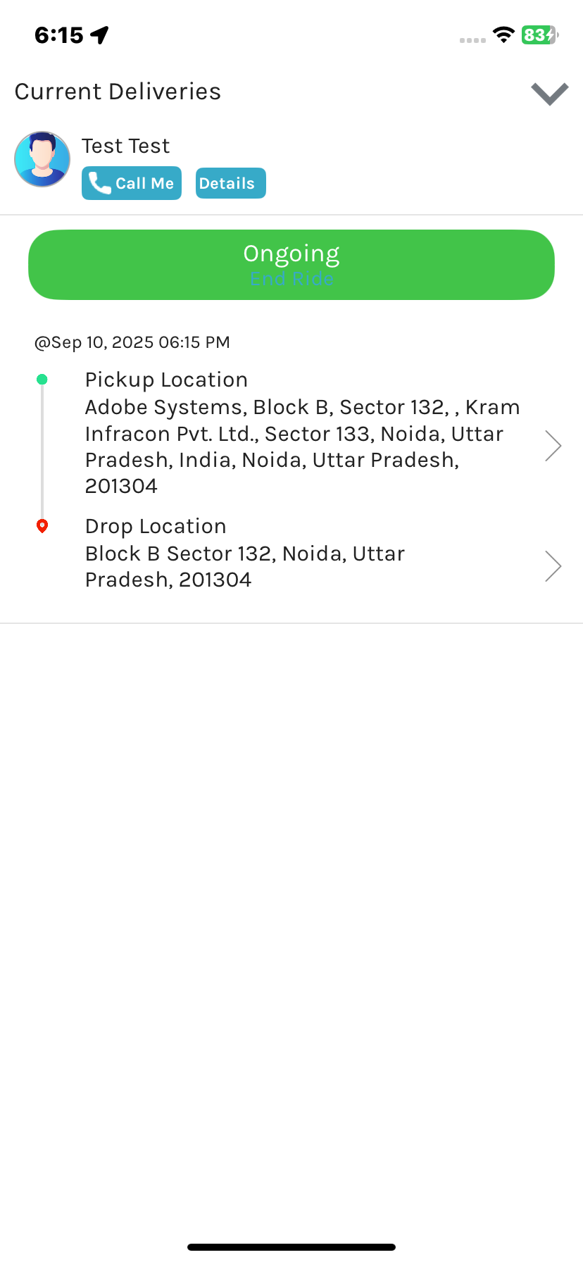 Driver app – delivery status