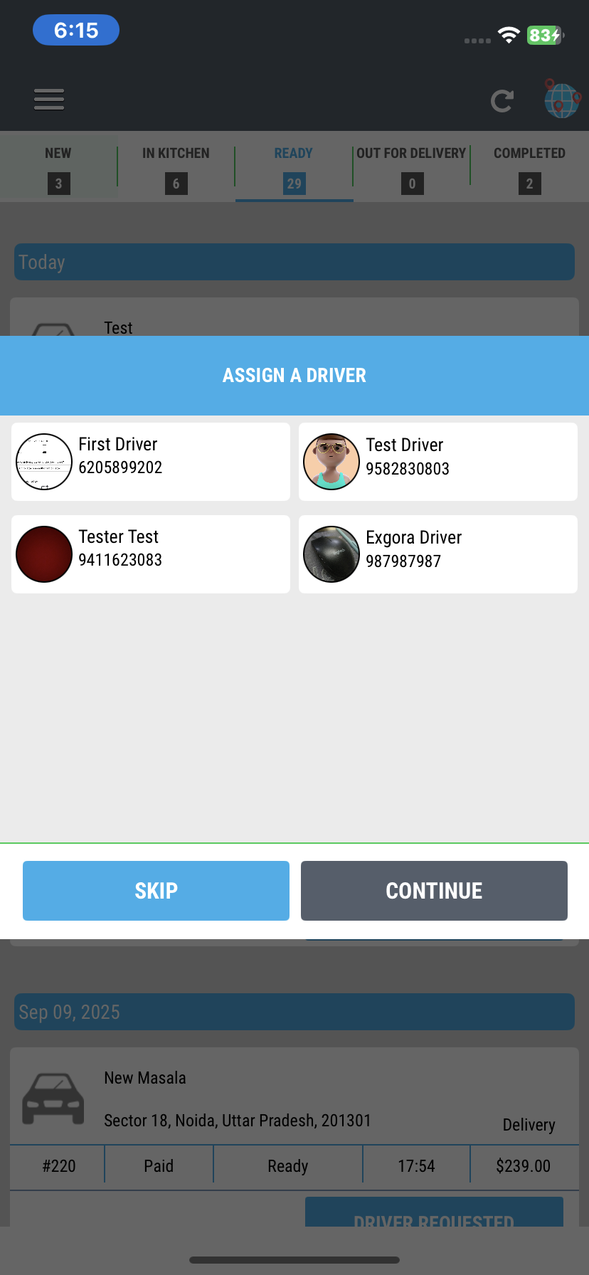 Restaurant app – order history